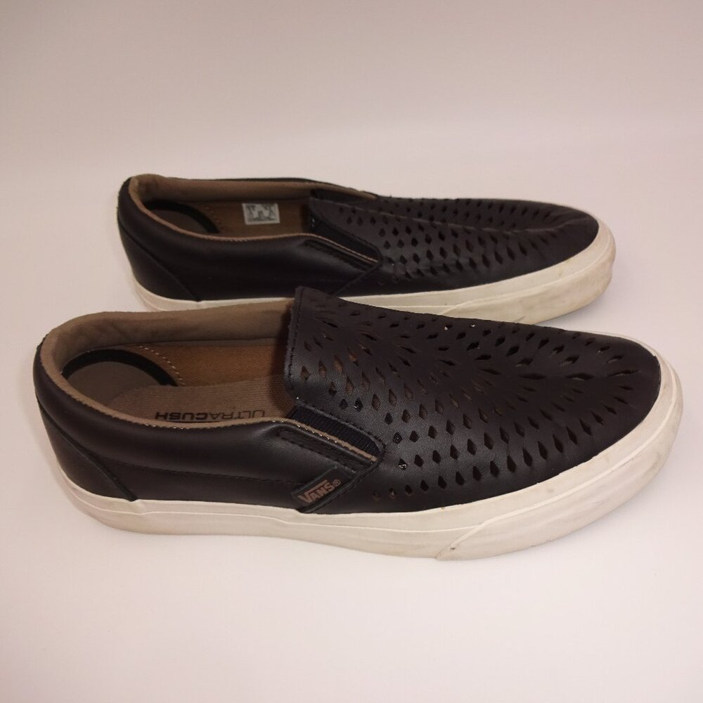 Vans Black Laser Cut Cutouts UltraCush Slip-On Shoes Mens 6.5 Womens 8